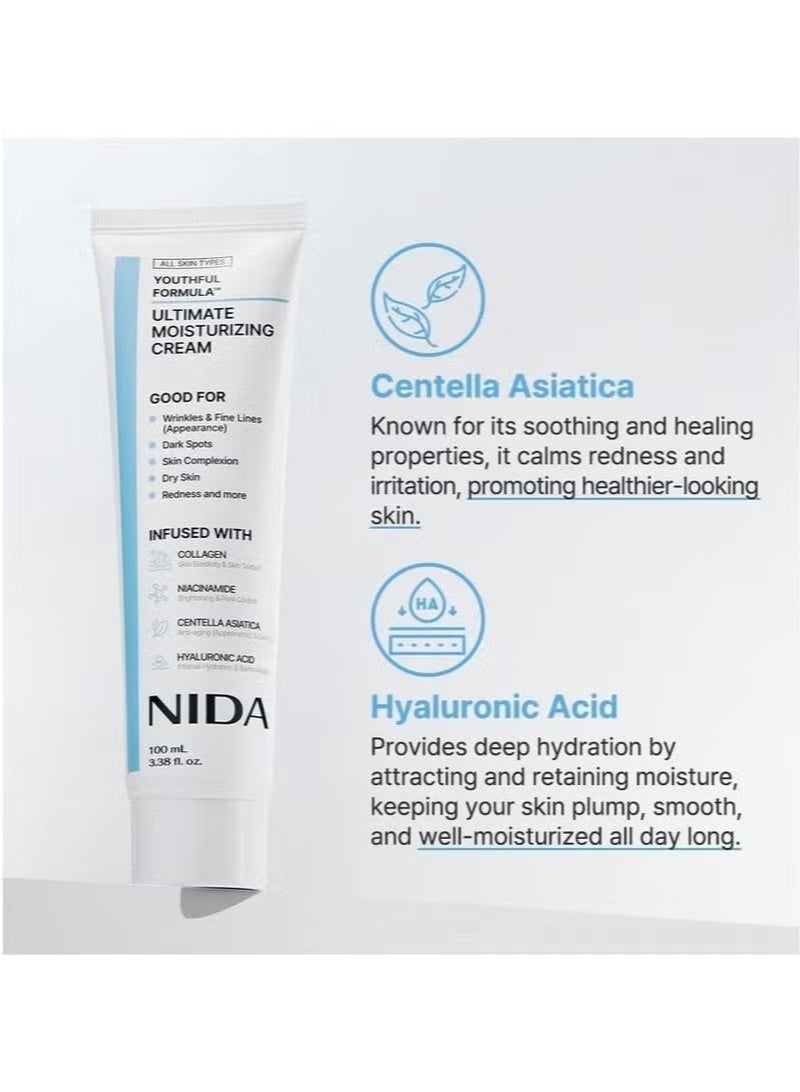 NIDA Ultimate Moisturizing Cream | Centella Asiatica, Niacinamide, Hyaluronic Acid, Collagen | Wrinkles, Fine Lines, Dark Spots, Dry Skin, Redness | 3.38 fl. oz., 100ml - Image 5